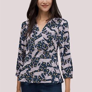 Kate Spade Navy Blue Leopard Print Women's Wrap Top